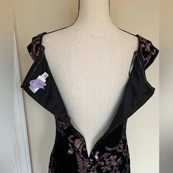 Eliza J. Black 💗 Velvet & Pink Sequin Sleeveless Gown Formal Maxi Dress Sz 6 - Picture 6 of 14